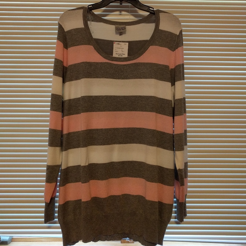Pink and grey striped sweater