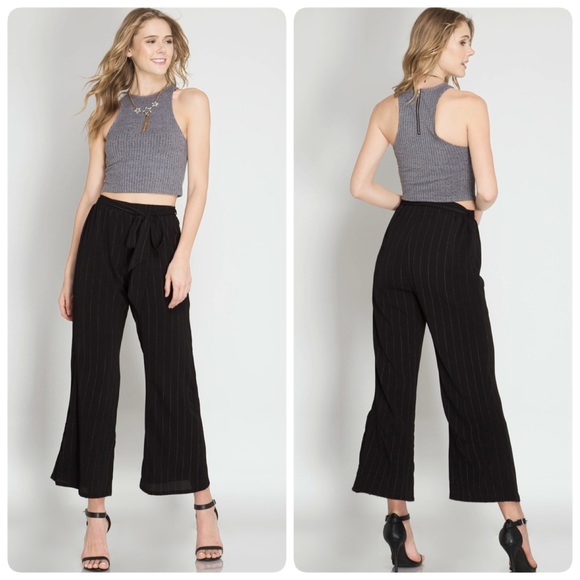 The NEW Boutique Pants - Black Pinstripe Tie Waist Pants