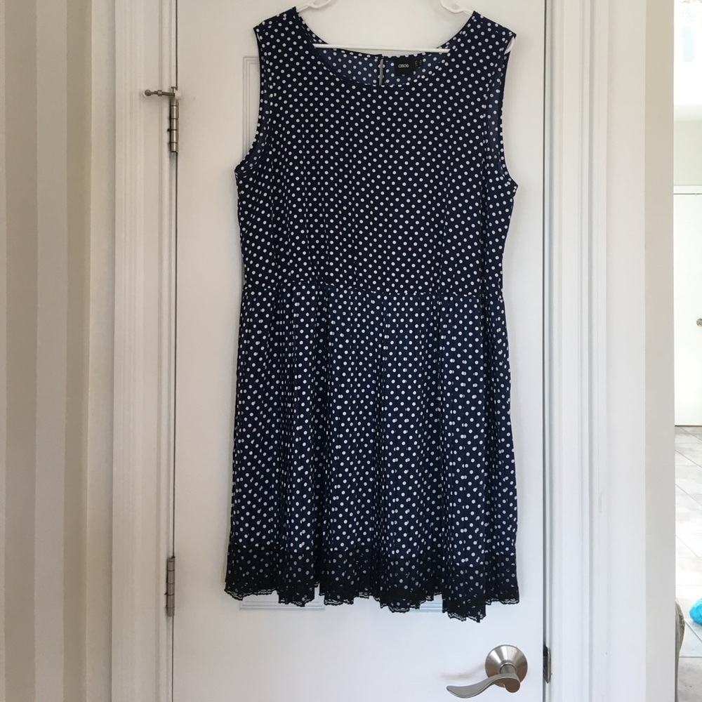 ASOS blue polka dot dress, size 14