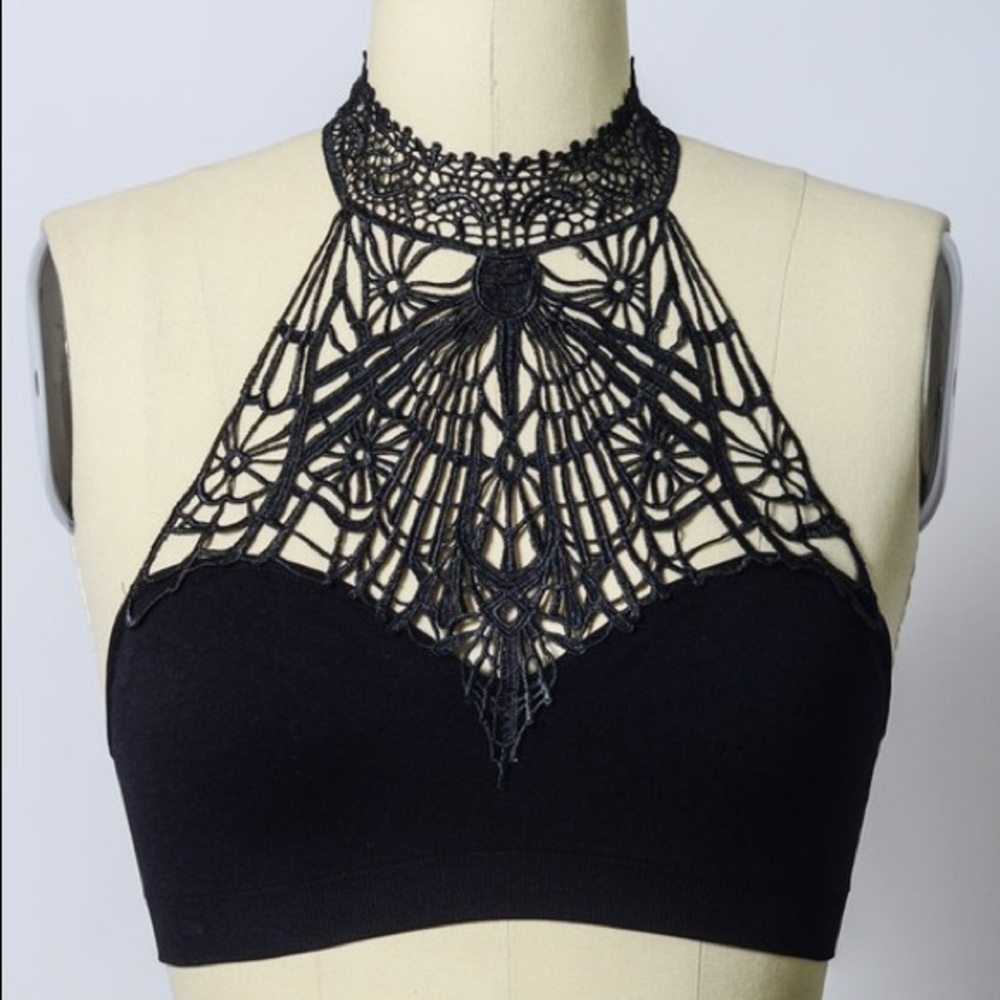  Baroque High Neck Black Crochet Bralette - Picture 3 of 6