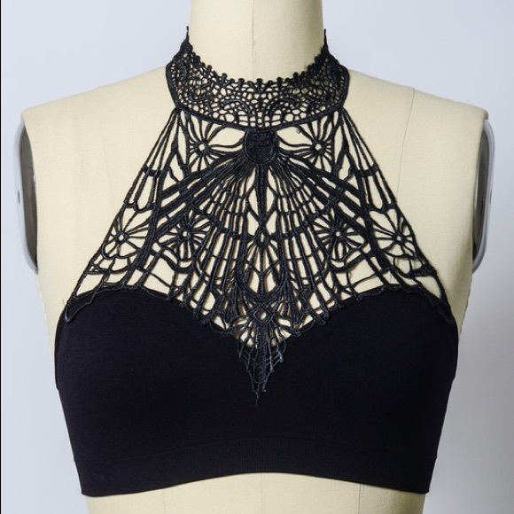  Baroque High Neck Black Crochet Bralette - Picture 3 of 6