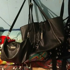 Bcbg black leather purse set