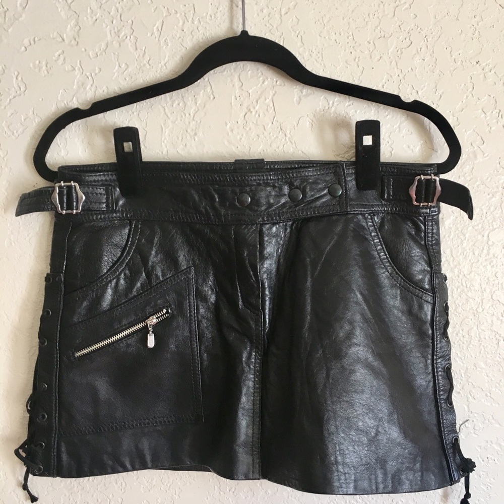 Black Italian Leather Mini Skirt