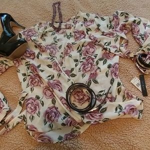 Large Lilly Black Faux Roses Wrap Blouse