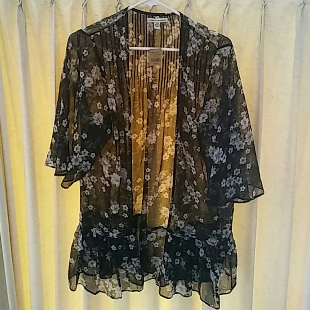 American Eagle Navy Floral Open Front Blouse XS-S