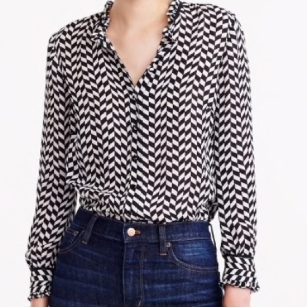 J Crew Silk Button Uo Geometric Houndstooth Blouse