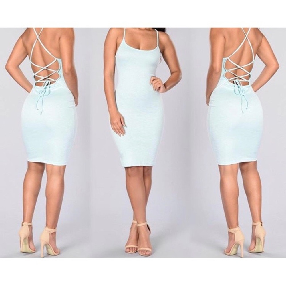 Baby blue backless dress