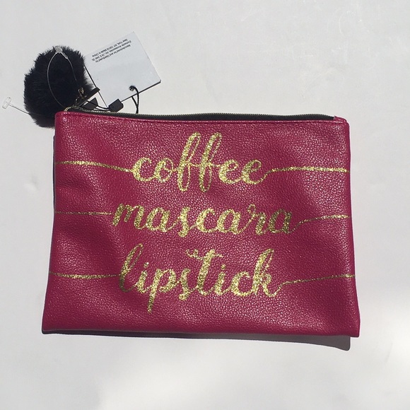 "Coffee Mascara Lipstick" Pink Make Up Bag - Picture 2 of 4