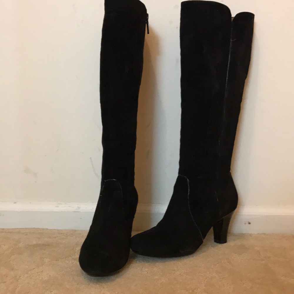 Knee high black suede boots