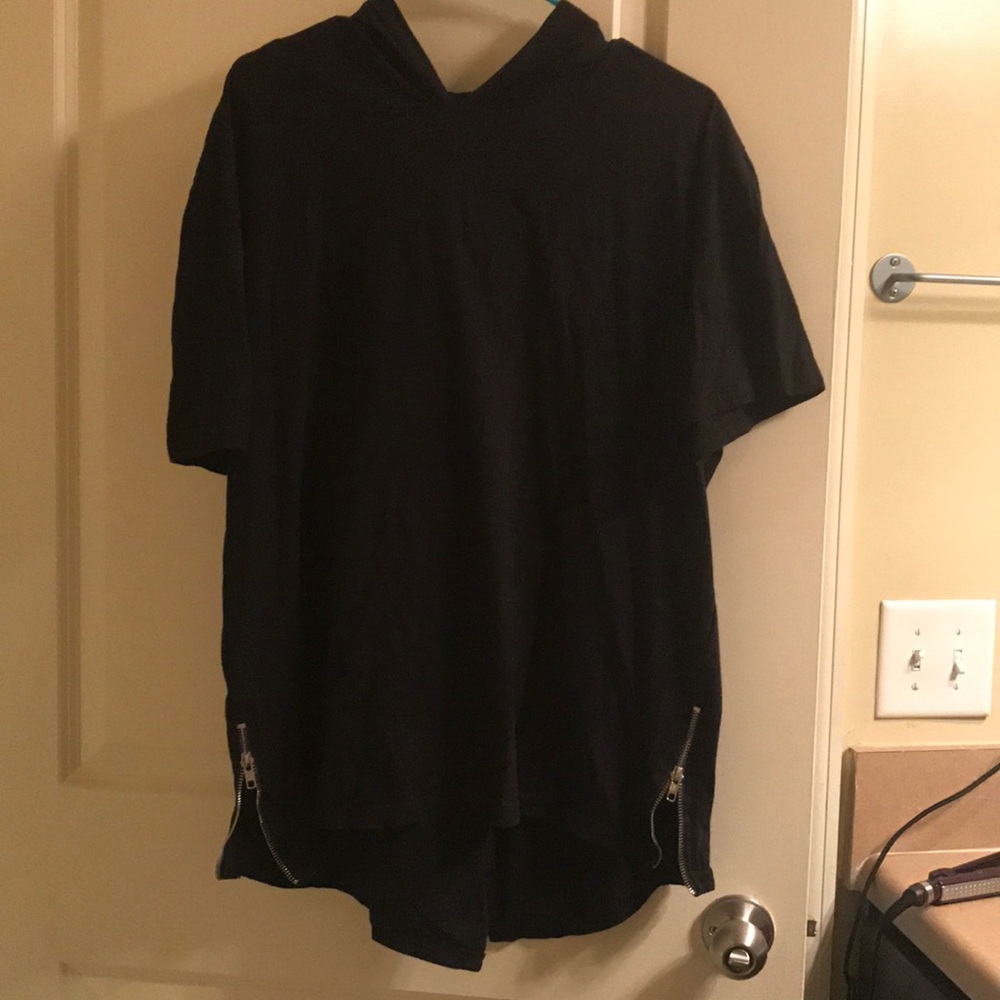 Hooded T shirt dress with bottom zippers