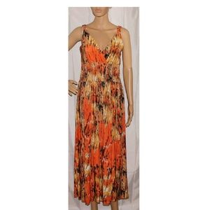 Orange print full length sleeveless dress sz M