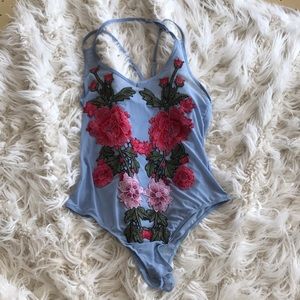 Embroidered sheer bodysuit