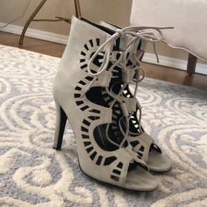 Arc Avenue Grey Cutout Peep Toe Booties