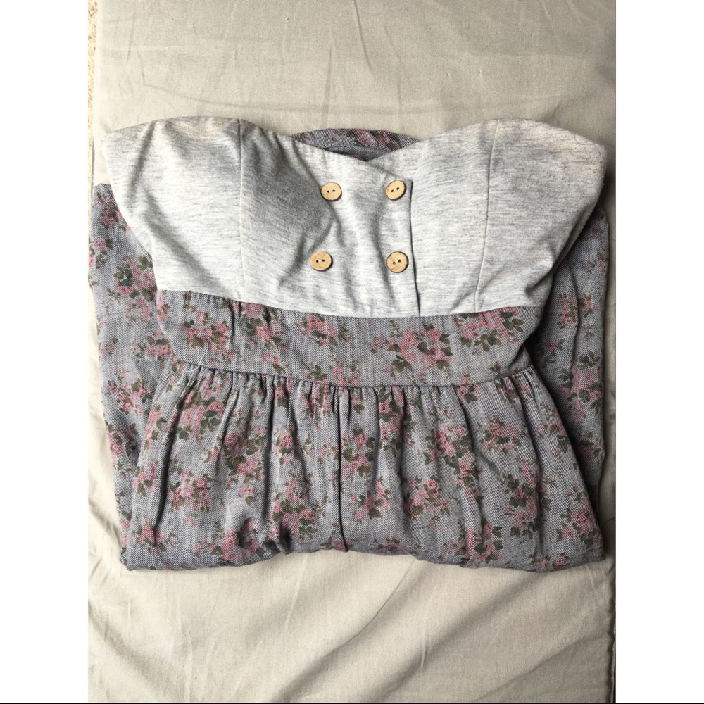 Floral Knee-Length Strapless Dress