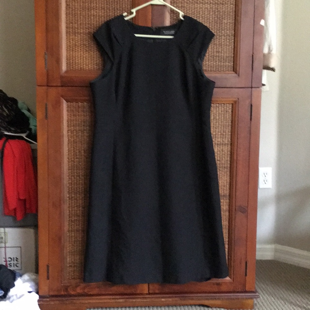 Classic black sheath style office dress lined