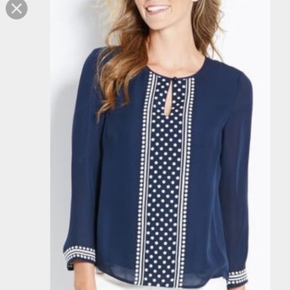 Vineyard Vines Tops - Vineyard Vines Navy Blue Polka Dot Silk Top Sz M