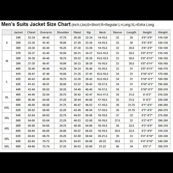 Men's Suit &Jacket Sizes - Picture 1 of 1