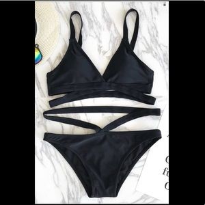 Black strappy bikini!
