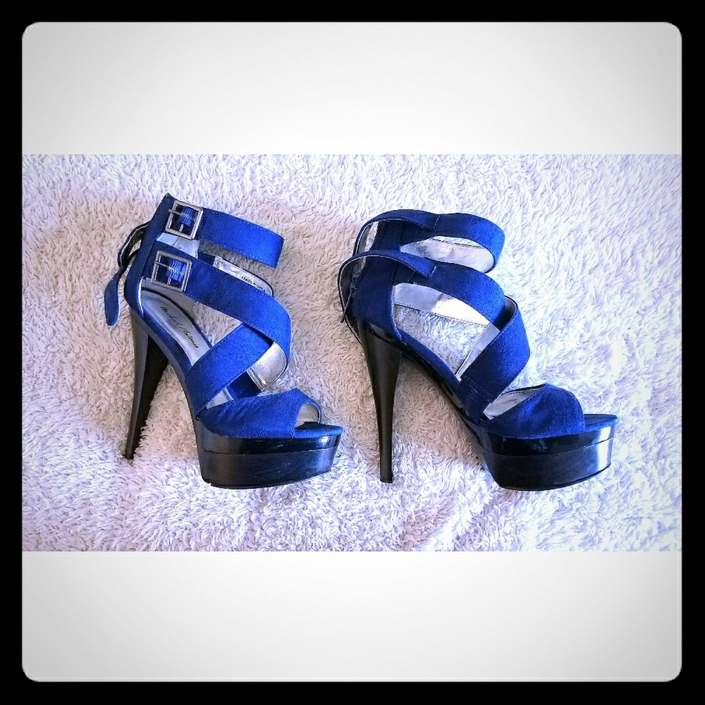 Michael Antonio Strappy Blue & Black Stilettos
