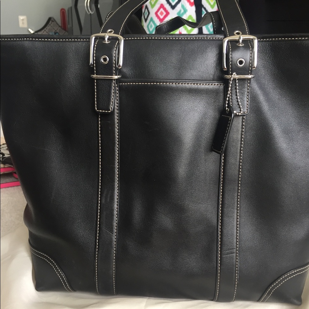 Coach Hamptons large leather black tote bag