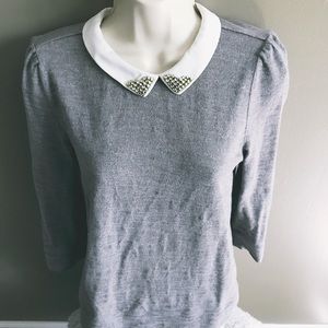 LOFT light gray embellished collar shirt, S