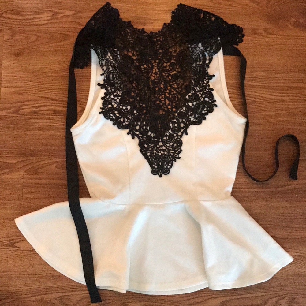 White peplum with black lace