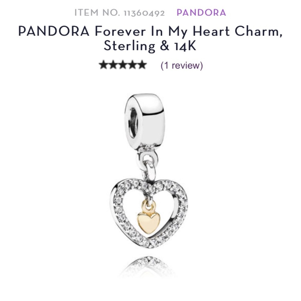 Pandora forever in my heart charm sterling and 14K