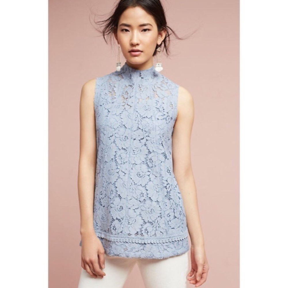 NWT Anthropologie Light Blue Lace Maeve Top sz XS