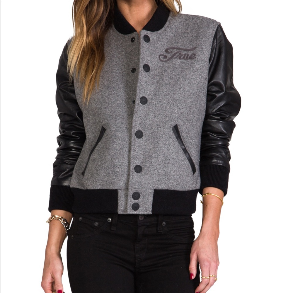 True Religion Varsity Richie Grey Bomber Jacket