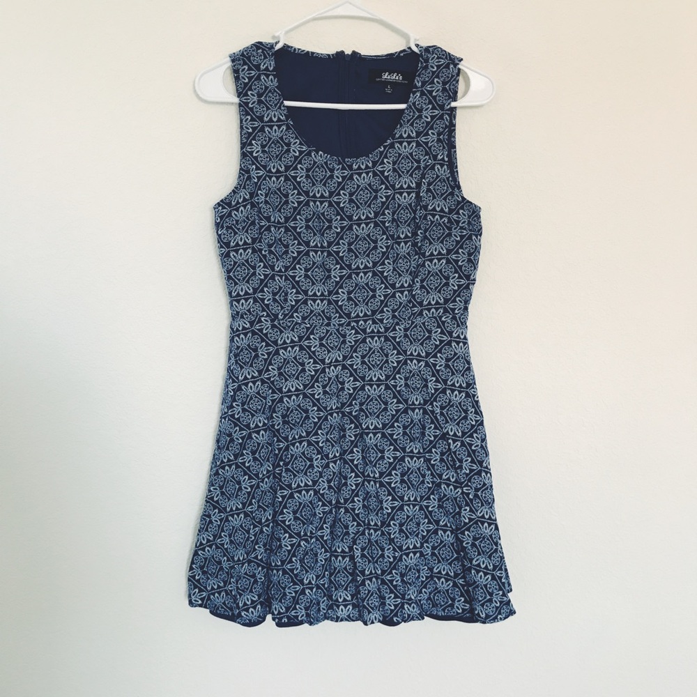 Lulu's Blue Patterned Fit & Flare Tank Dress