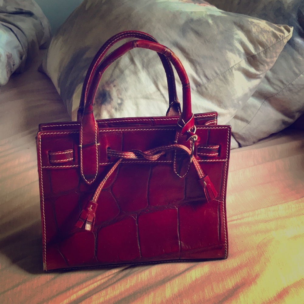 Crocodile Embossed Mini Tassel Tote