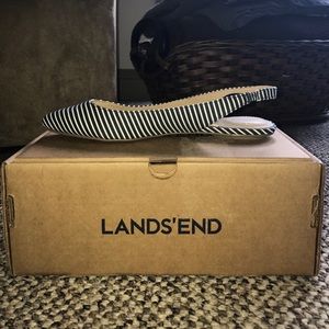 Land's End White and Navy Striped Sling Back Flats