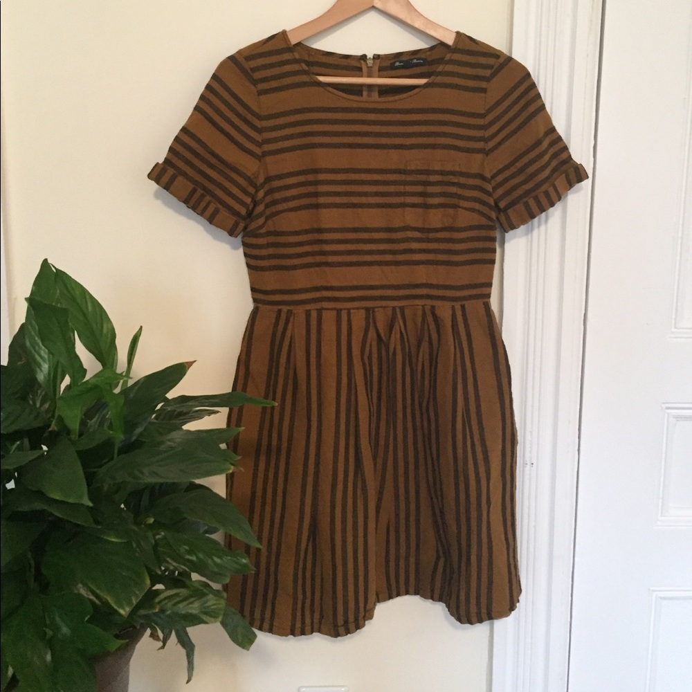 Madewell Stucco Stripe Songbird Dress Mustard 2