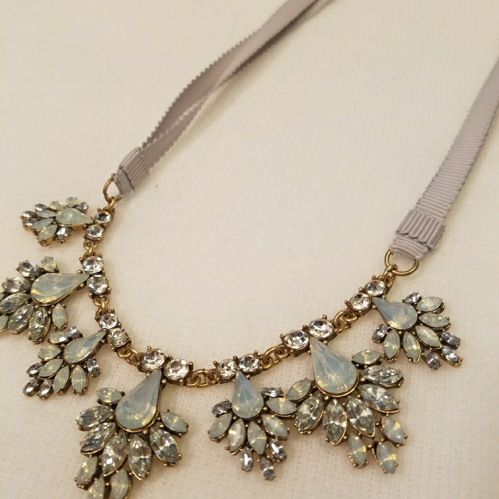 LOFT grey ribbon statement necklace