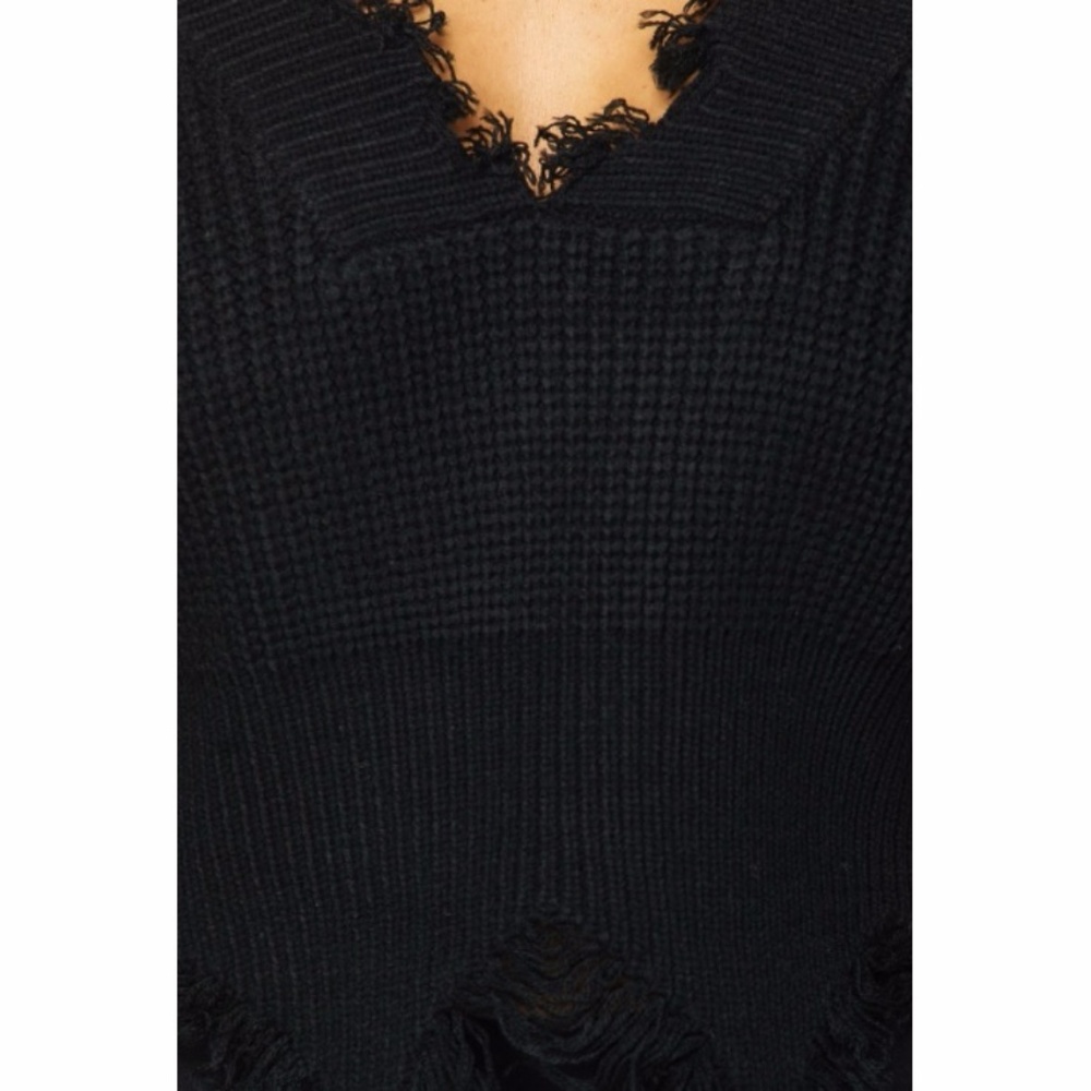 1 Left Black Deep V Neck Distressed Sweater #1049 - Picture 7 of 8