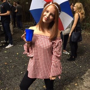 Red White Gingham off The Shoulder Top