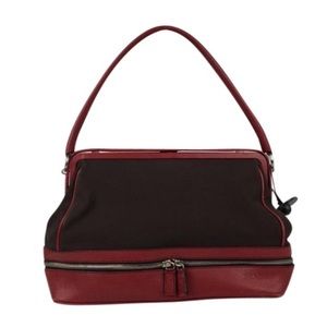 Prada Red Frame brown canvas satchel