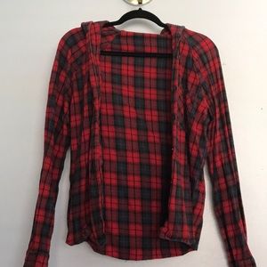 Red and blue oversized hooded flannel