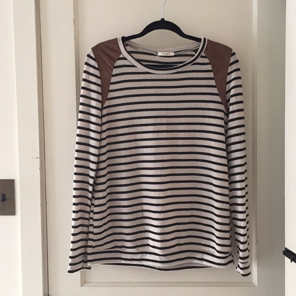 12 Pm By Mon Ami Sweaters - Women's Striped & Patched Sweater
