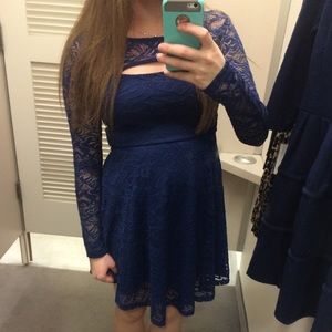 Lace Long Sleeve Keyhole Dress