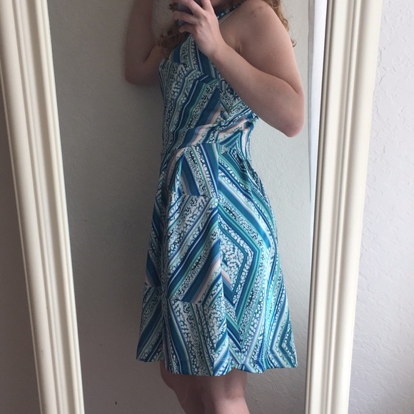 Wassio Geometric Dress!!! Blue and White Midi - Picture 3 of 8