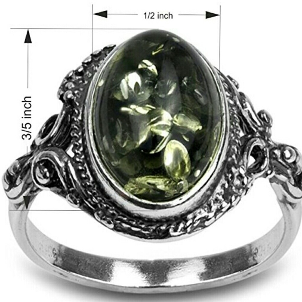 Baltic Sea Green Amber Sterling Ring - Picture 5 of 5