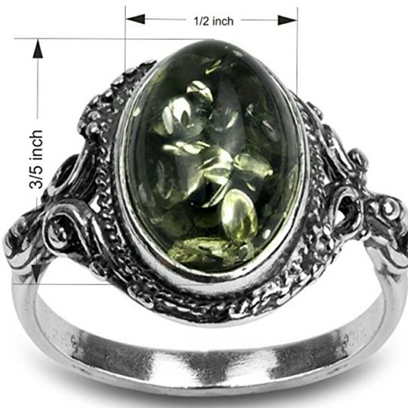 Baltic Sea Green Amber Sterling Ring - Picture 5 of 5