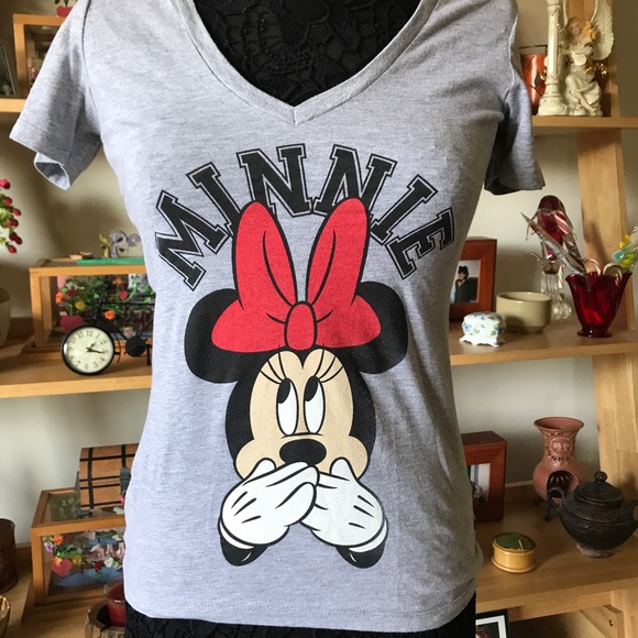 DISNEY MINNIE MOUSE LIGHT GREY STRETCHY T SHIRT - Picture 2 of 7
