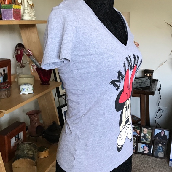 DISNEY MINNIE MOUSE LIGHT GREY STRETCHY T SHIRT - Picture 4 of 7