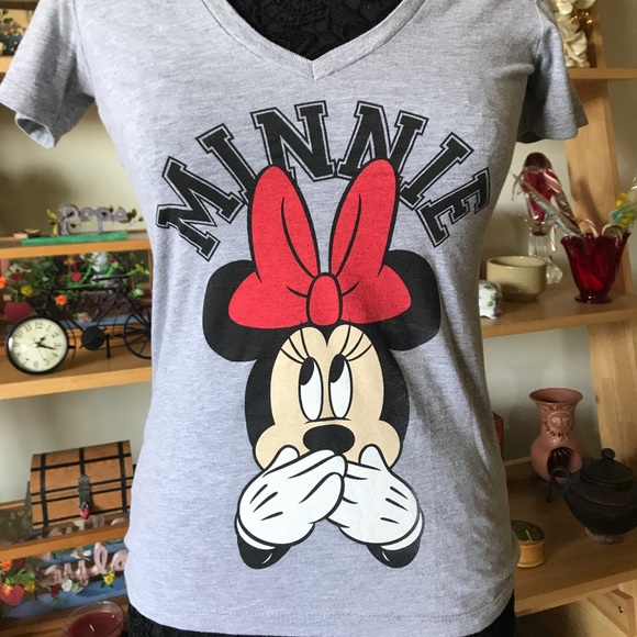 DISNEY MINNIE MOUSE LIGHT GREY STRETCHY T SHIRT - Picture 6 of 7