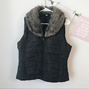 Dark Brown Quilted Vest W/ Removable Fur Collar