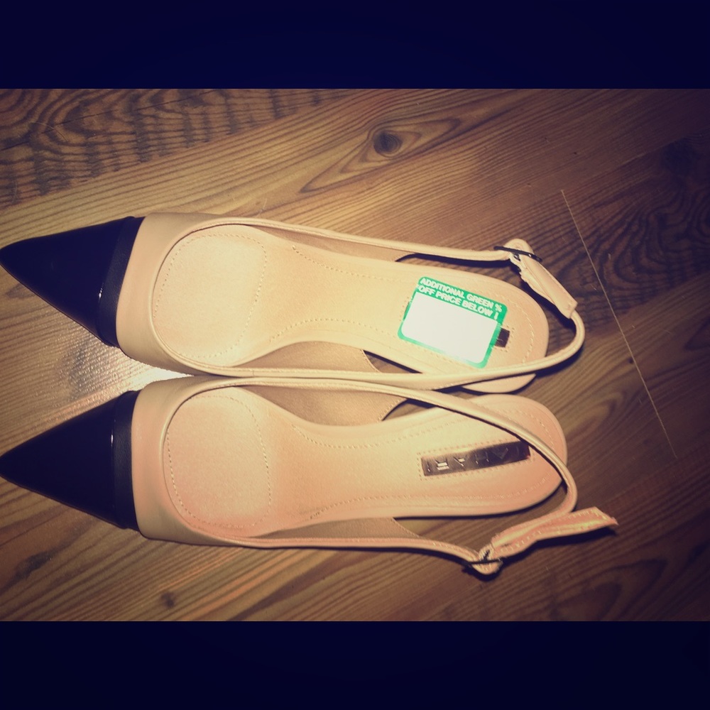 Tan and black heels