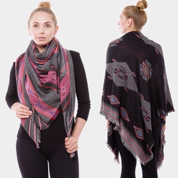 Silk Aztec Pattern Reversible Scarf - Picture 2 of 2