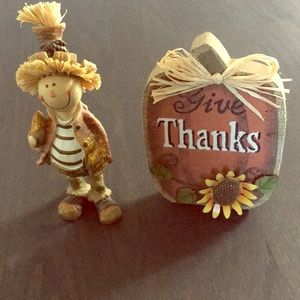 Scarecrow and pumpkin fall home decor